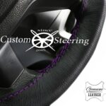 VOLKSWAGEN GOLF MK6 2008-2012 GENUINE BLACK ITALIAN LEATHER STEERING WHEEL COVER PURPLE STITCHING