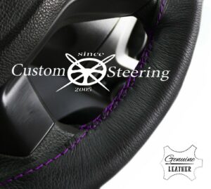 VOLKSWAGEN GOLF MK6 2008-2012 GENUINE BLACK ITALIAN LEATHER STEERING WHEEL COVER PURPLE STITCHING
