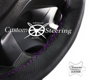 HONDA JAZZ REAL BLACK ITALIAN LEATHER STEERING WHEEL COVER PURPLE STITCHING 2004-2012