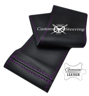 HONDA JAZZ REAL BLACK ITALIAN LEATHER STEERING WHEEL COVER PURPLE STITCHING 2004-2012 - Image 3