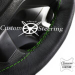LAND ROVER DISCOVERY REAL ITALIAN LEATHER STEERING WHEEL COVER GREEN STITCHING 1989-2010
