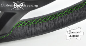 CITROEN BERLINGO MK2 2008-2017 GENUINE ITALIAN LEATHER STEERING WHEEL COVER GREEN STITCHING - Image 5
