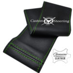 AUDI A2 1999-2005 REAL BEST QUALITY BLACK LEATHER STEERING WHEEL COVER GREEN STITCHING