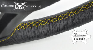 LAND ROVER DISCOVERY 1989-2010 REAL ITALIAN LEATHER STEERING WHEEL COVER YELLOW STITCHING - Image 5