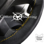 LAND ROVER DISCOVERY 1989-2010 REAL ITALIAN LEATHER STEERING WHEEL COVER YELLOW STITCHING