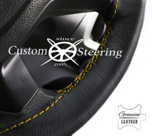 LAND ROVER DISCOVERY 1989-2010 REAL ITALIAN LEATHER STEERING WHEEL COVER YELLOW STITCHING