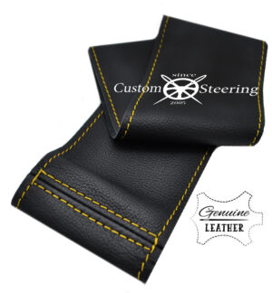 LAND ROVER DISCOVERY 1989-2010 REAL ITALIAN LEATHER STEERING WHEEL COVER YELLOW STITCHING - Image 4