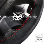 VOLKSWAGEN GOLF MK6 2008-2012 GENUINE BLACK ITALIAN LEATHER STEERING WHEEL COVER RED STITCHING
