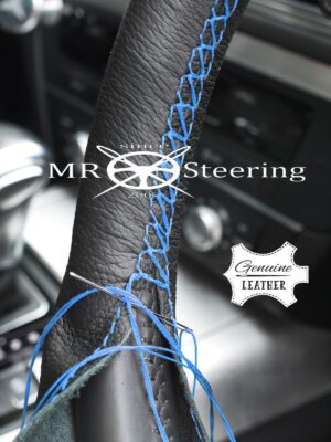 CITROEN BERLINGO MK2 2008+ GENUINE ITALIAN LEATHER STEERING WHEEL COVER SKY BLUE STITCHING - Image 3