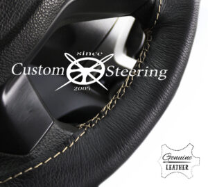VOLKSWAGEN BEETLE 1953-1971 REAL ITALIAN LEATHER STEERING WHEEL COVER CREAM STITCHING