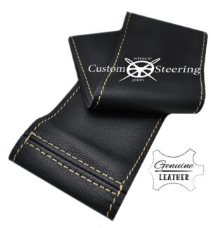 VOLKSWAGEN BEETLE 1953-1971 REAL ITALIAN LEATHER STEERING WHEEL COVER CREAM STITCHING - Image 4