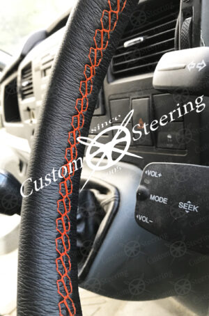 FORD RANGER MK3 REAL ITALIAN LEATHER STEERING WHEEL COVER ORANGE STITCHING 2006-2009 - Image 4