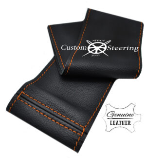 SKODA FABIA MK2 2007-2014 REAL BLACK ITALIAN LEATHER STEERING WHEEL COVER ORANGE STITCHING - Image 3