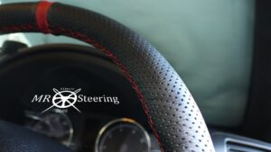 HONDA CR-X MK2 1987-1998 REAL PERFORATED LEATHER + RED LEATHER STRAP STEERING WHEEL COVER WITH RED STITCHING - Image 4