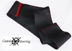 HONDA CR-X MK2 1987-1998 REAL PERFORATED LEATHER + RED LEATHER STRAP STEERING WHEEL COVER WITH RED STITCHING
