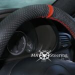 VOLKSWAGEN GOLF MK6 2008-2012 GENUINE BLACK PERFORATED LEATHER + RED STRAP STEERING WHEEL COVER WITH RED STITCHING