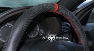 HONDA CR-X MK2 1987-1998 REAL PERFORATED LEATHER + RED LEATHER STRAP STEERING WHEEL COVER WITH RED STITCHING - Image 3