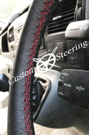 AUDI A2 1999-2005 REAL BEST QUALITY BLACK LEATHER STEERING WHEEL COVER DARK RED STITCHING - Image 3