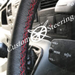 AUDI A2 1999-2005 REAL BEST QUALITY BLACK LEATHER STEERING WHEEL COVER DARK RED STITCHING