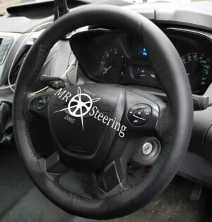for TRANSIT CUSTOM VAN 13+ Black Leather Steering Wheel Cover - Image 6