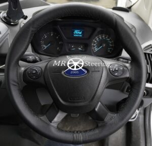 for TRANSIT CUSTOM VAN 13+ Black Leather Steering Wheel Cover