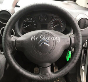 FOR CITROEN BERLINGO II 08-17 BLACK PERFORATED LEATHER STEERING WHEEL COVER ** select colour thread