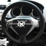 HONDA JAZZ REAL BLACK ITALIAN LEATHER STEERING WHEEL COVER 2004-2012