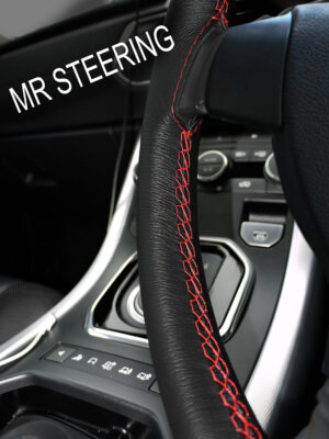 for CITROEN C1 2005-2013 REAL BLACK ITALIAN LEATHER STEERING WHEEL COVER RED STITCHING