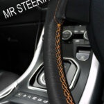ALFA ROMEO GIULIA 105 SERIES REAL BLACK ITALIAN LEATHER STEERING WHEEL COVER 1962-1978 & orange stitch