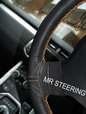 ALFA ROMEO GIULIA 105 SERIES REAL BLACK ITALIAN LEATHER STEERING WHEEL COVER 1962-1978 & orange stitch - Image 4