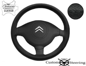 FOR CITROEN BERLINGO II 08-17 BLACK PERFORATED LEATHER STEERING WHEEL COVER DIY - Image 2