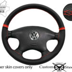 for VW T4 90-03 BLACK PERFORATED LEATHER STEERING WHEEL COVER & 2 COLOR STRIPES