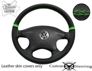 for VW T4 90-03 BLACK PERFORATED LEATHER STEERING WHEEL COVER & 2 COLOR STRIPES - Image 2