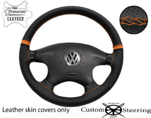 for VW T4 90-03 BLACK PERFORATED LEATHER STEERING WHEEL COVER & 2 COLOR STRIPES - Image 3
