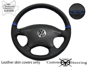 for VW T4 90-03 BLACK PERFORATED LEATHER STEERING WHEEL COVER & 2 COLOR STRIPES - Image 4